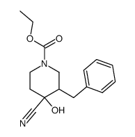 3-benzyl-4-cyano-4-hydroxy-piperidine-1-carboxylic acid ethyl ester结构式