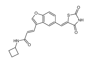 N-cyclobutyl-3-{5-[(2,4-dioxo-1,3-thiazolidin-5-ylidene)methyl]-1-benzofuran-3-yl}-acrylamide结构式