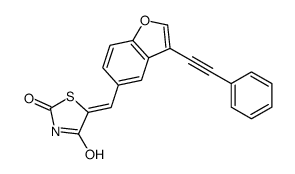 5-[[3-(2-phenylethynyl)-1-benzofuran-5-yl]methylidene]-1,3-thiazolidine-2,4-dione结构式