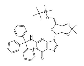 9-((3aR,4R,6R,6aR)-6-(((tert-butyldimethylsilyl)oxy)methyl)-2,2-dimethyltetrahydrofuro[3,4-d][1,3]dioxol-4-yl)-2-(tritylamino)-1,9-dihydro-6H-purin-6-one Structure