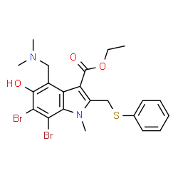 Ethyl 6,7-dibromo-4-[(dimethylamino)methyl]-5-hydroxy-1-methyl-2-[(phenylsulfanyl)methyl]-1H-indole-3-carboxylate picture