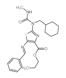 4-Thiazolecarboxylic acid, 5-benzylideneamino-2-[1-(cyclohexylmethyl)-3-methylureido]-, propyl ester Structure