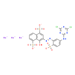 trisodium 3-[[5-[(4,6-dichloro-1,3,5-triazin-2-yl)amino]-2-sulphonatophenyl]azo]-4-hydroxynaphthalene-1,5-disulphonate结构式