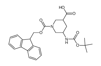 (3S*,5R*)-5-tert-butoxycarbonylamino-piperidine-1,3-dicarboxylic acid 1-(9H-fluoren-9-ylmethyl) ester Structure