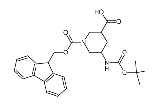 (3S*,5R*)-5-tert-butoxycarbonylamino-piperidine-1,3-dicarboxylic acid 1-(9H-fluoren-9-ylmethyl) ester结构式