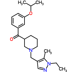 {1-[(1-Ethyl-5-methyl-1H-pyrazol-4-yl)methyl]-3-piperidinyl}(3-isopropoxyphenyl)methanone结构式