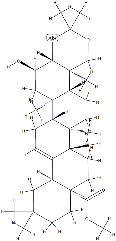 2α-Hydroxy-3β,23-[(1-methylethylidene)bis(oxy)]olean-12-en-28-oic acid methyl ester结构式