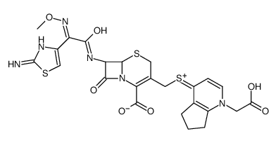 2-[4-[[(6S,7S)-7-[[(2E)-2-(2-amino-1,3-thiazol-4-yl)-2-methoxyiminoacetyl]amino]-2-carboxy-8-oxo-5-thia-1-azabicyclo[4.2.0]oct-2-en-3-yl]methylsulfanyl]-6,7-dihydro-5H-cyclopenta[b]pyridin-1-ium-1-yl]acetate Structure