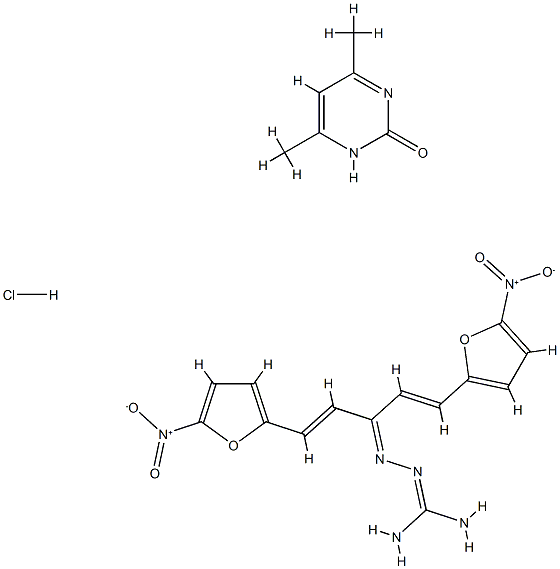 2-[3-(5-nitro-2-furyl)-1-[2-(5-nitro-2-furyl)vinyl]allylidene]carbazamidine, compound with 4,6-dimethylpyrimidin-2(1H)-one hydrochloride picture