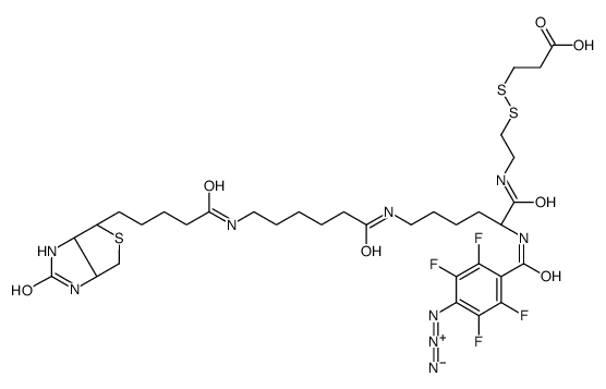 2-[N2-(4-AZIDO-2,3,5,6-TETRAFLUOROBENZOYL)-N6-(6-BIOTINAMIDOCAPROYL)-L-LYSINYL]ETHYL 2-CARBOXYETHYL DISULFIDE结构式