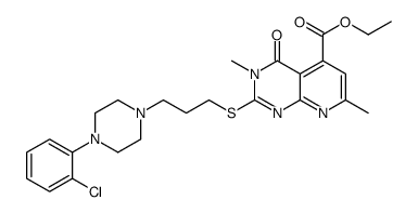 ethyl 9-[3-[4-(2-chlorophenyl)piperazin-1-yl]propylsulfanyl]-3,8-dimet hyl-7-oxo-2,8,10-triazabicyclo[4.4.0]deca-1,3,5,9-tetraene-5-carboxyla te structure