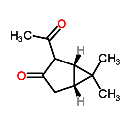 Bicyclo[3.1.0]hexan-3-one, 2-acetyl-6,6-dimethyl-, (1R,5R)- (9CI) Structure