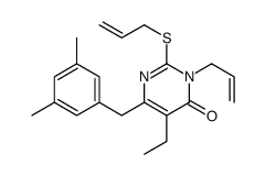 6-[(3,5-dimethylphenyl)methyl]-5-ethyl-3-prop-2-enyl-2-prop-2-enylsulfanylpyrimidin-4-one结构式