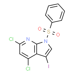 1-(苯磺酰基)-4,6-二氯-3-碘-1H-吡咯并[2,3-b]吡啶图片