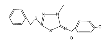 N-(5-benzylsulfanyl-3-methyl-3H-[1,3,4]thiadiazol-2-ylidene)-4-chloro-benzamide结构式