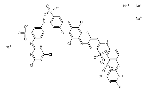 tetrasodium 6,13-dichloro-3,10-bis[[4-[(4,6-dichloro-1,3,5-triazin-2-yl)amino]sulphonatophenyl]amino]triphenodioxazinedisulphonate structure