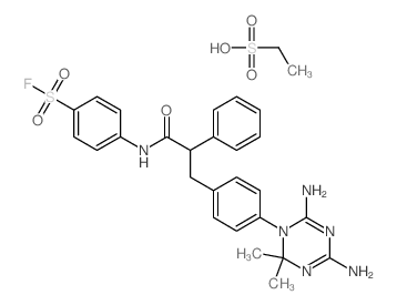 4-[[3-[4-(4,6-diamino-2,2-dimethyl-1,3,5-triazin-1-yl)phenyl]-2-phenyl-propanoyl]amino]benzenesulfonyl fluoride; ethanesulfonic acid structure