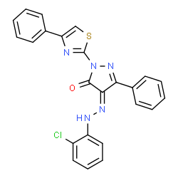 4-[(2-chlorophenyl)hydrazono]-5-phenyl-2-(4-phenyl-1,3-thiazol-2-yl)-2,4-dihydro-3H-pyrazol-3-one structure