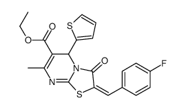 ethyl (2Z)-2-[(4-fluorophenyl)methylidene]-7-methyl-3-oxo-5-thiophen-2-yl-5H-[1,3]thiazolo[3,2-a]pyrimidine-6-carboxylate Structure
