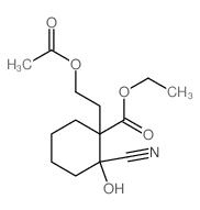 Cyclohexanecarboxylicacid, 1-[2-(acetyloxy)ethyl]-2-cyano-2-hydroxy-, ethyl ester Structure