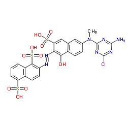 2-[[6-[(4-amino-6-chloro-1,3,5-triazin-2-yl)methylamino]-1-hydroxy-3-sulpho-2-naphthyl]azo]naphthalene-1,5-disulphonic acid structure