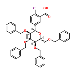 Benzoic acid, 2-chloro-5-[2,3,4,6-tetrakis-O-(phenylmethyl)-β-D-glucopyranosyl]- Structure