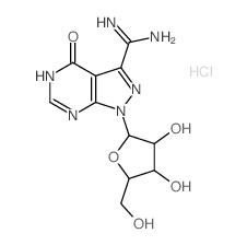 1H-Pyrazolo[3,4-d]pyrimidine-3-carboximidamide,4,5-dihydro-4-oxo-1-b-D-ribofuranosyl-, monohydrochloride (9CI) Structure