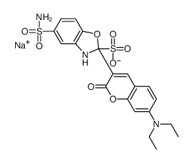 sodium 5-(aminosulphonyl)-2-[7-(diethylamino)-2-oxo-2H-1-benzopyran-3-yl]benzoxazolesulphonate结构式