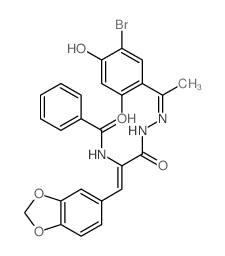 N-[2-benzo[1,3]dioxol-5-yl-1-[[1-(3-bromo-4-hydroxy-6-oxo-1-cyclohexa-2,4-dienylidene)ethylamino]carbamoyl]ethenyl]benzamide structure