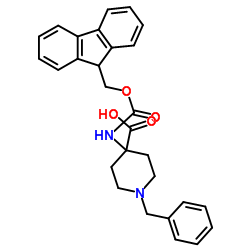 4-Piperidinecarboxylicacid,4-[[(9H-fluoren-9-ylmethoxy)carbonyl]amino]-1-(phenylmethyl)-(9CI)结构式