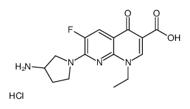 7-(3-aminopyrrolidin-1-yl)-1-ethyl-6-fluoro-4-oxo-1,8-naphthyridine-3-carboxylic acid,hydrochloride结构式