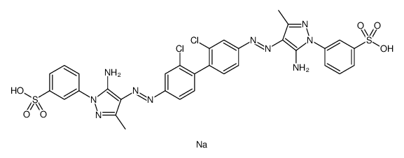 disodium 3,3'-[(2,2'-dichloro[1,1'-biphenyl]-4,4'-diyl)bis[azo(5-amino-3-methyl-1H-pyrazole-4,1-diyl)]]bis[benzenesulphonate]结构式