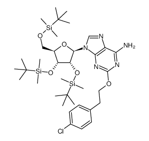 6-amino-2-[2-(4-chlorophenyl)ethoxy]-9-(2,3,5-tri-O-tert-butyldimethylsilyl-β-D-ribofuranosyl)purine结构式