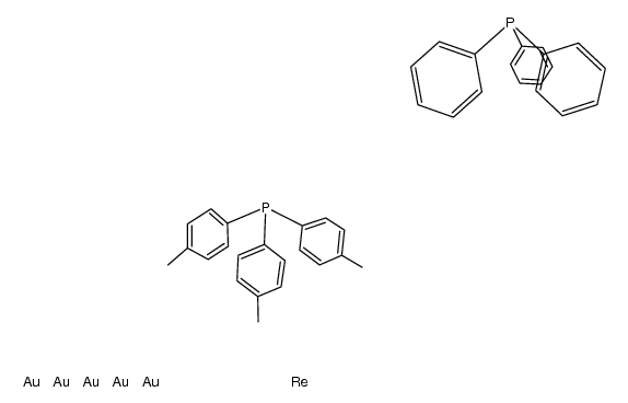 (Au5Re(H)4(P(p-C7H7)3)2(PPh3)5)(2+)结构式