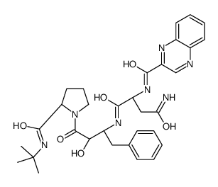 (2S,3S)-3-[N-(Quinoxaline-2-carbonyl)-L-asparaginyl]amino-2-hydroxy-4- phenylbutanoyl-L-proline, tert-butylamide Structure
