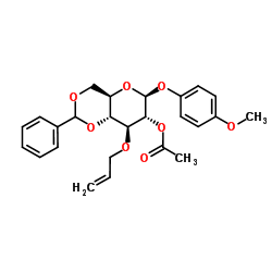 4-甲氧苯基 2-O-乙酰-3-O-烯丙基-4,6-O-苯亚甲基-β-D-吡喃葡萄糖苷结构式