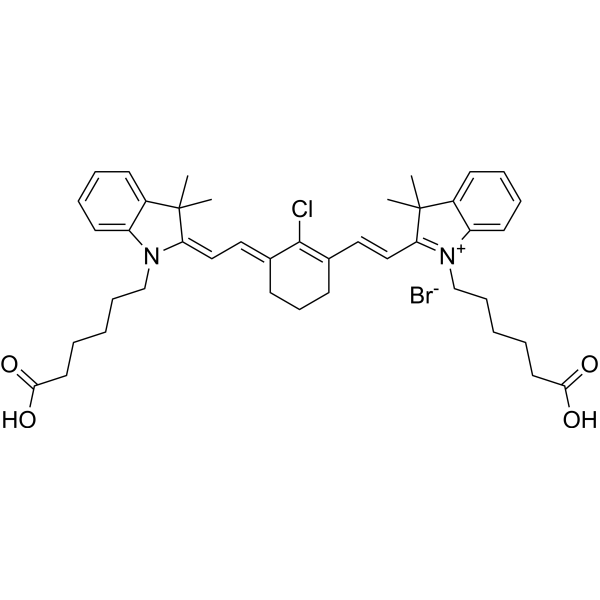 1-(5-羧基戊基)-2-(2-(3-(2-(1-(5-羧基戊基)-3,3-二甲基吲哚啉-2-亚基)亚乙基)-2-氯环己基-1-烯-1-基)乙烯基)-3,3-二甲基-3H-吲哚-1-鎓溴化物图片