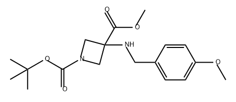 1,3-Azetidinedicarboxylic acid, 3-[[(4-methoxyphenyl)methyl]amino]-, 1-(1,1-dimethylethyl) 3-methyl ester结构式