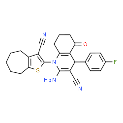 2-amino-1-(3-cyano-5,6,7,8-tetrahydro-4H-cyclohepta[b]thien-2-yl)-4-(4-fluorophenyl)-5-oxo-1,4,5,6,7,8-hexahydro-3-quinolinecarbonitrile结构式