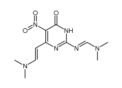 N,N-dimethyl-N'-[4-(2-dimethylaminovinyl)-5-nitro-6-oxo-1,6-dihydropyrimidin-2-yl]formamidine结构式