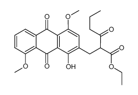 (RS)-2-(9,10-Dihydro-1-hydroxy-4,8-dimethoxy-9,10-dioxo-2-anthrylmethyl)-3-oxocapronsaeure-ethylester结构式