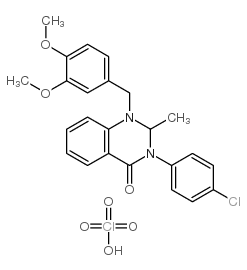 3-(4-chlorophenyl)-1-[(3,4-dimethoxyphenyl)methyl]-2-methyl-quinazolin-4-one perchlorate structure