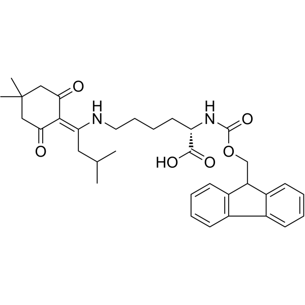 N-芴甲氧羰基-N’-[1-(4,4-二甲基-2,6-二氧代环己基亚甲基)-3-甲基丁基]-L-赖氨酸结构式