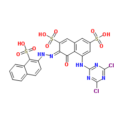 5-[(4,6-dichloro-1,3,5-triazin-2-yl)amino]-4-hydroxy-3-[(1-sulpho-2-naphthyl)azo]naphthalene-2,7-disulphonic acid structure