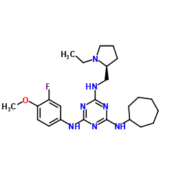 1,3,5-Triazine-2,4,6-triamine, N-cycloheptyl-N'-[[(2S)-1-ethyl-2-pyrrolidinyl]Methyl]-N''-(3-fluoro-4-Meth oxyphenyl)- Structure