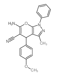 Pyrano[2,3-c]pyrazole-5-carbonitrile,6-amino-1,4-dihydro-4-(4-methoxyphenyl)-3-methyl-1-phenyl- structure