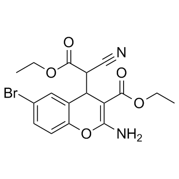 乙基-2-氨基-6-溴-4-(1-氰基-2-乙氧基-2-甲酰)-4H-苯并呋喃-3-羧酸结构式