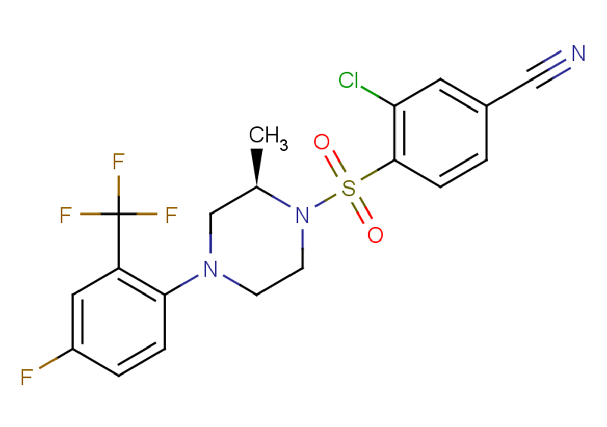 3-chloro-4-[[(2R)-4-[4-fluoro-2-(trifluoromethyl)phenyl]-2-methyl-1-piperazinyl]sulfonyl]-Benzonitrile Structure