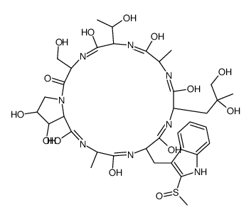 12-(2,3-dihydroxy-2-methylpropyl)-22,23-dihydroxy-6-(1-hydroxyethyl)-3-(hydroxymethyl)-9,18-dimethyl-15-[(2-methylsulfinyl-1H-indol-3-yl)methyl]-1,4,7,10,13,16,19-heptazabicyclo[19.3.0]tetracosane-2,5,8,11,14,17,20-heptone Structure