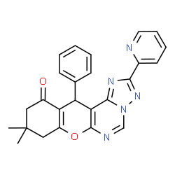 9,9-dimethyl-12-phenyl-2-(pyridin-2-yl)-8,9,10,12-tetrahydro-11H-chromeno[3,2-e][1,2,4]triazolo[1,5-c]pyrimidin-11-one structure